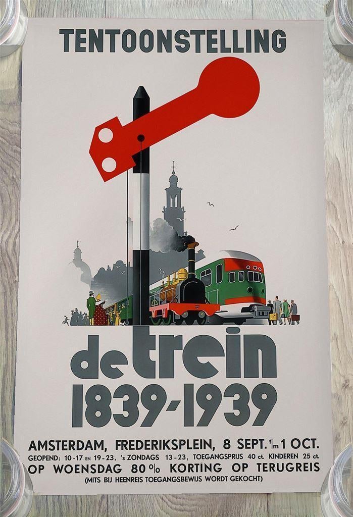 De Trein 1839-1939 Spoorwegen Jan Wijga affiche, Verzenden, Nieuw, Tram, Overige typen