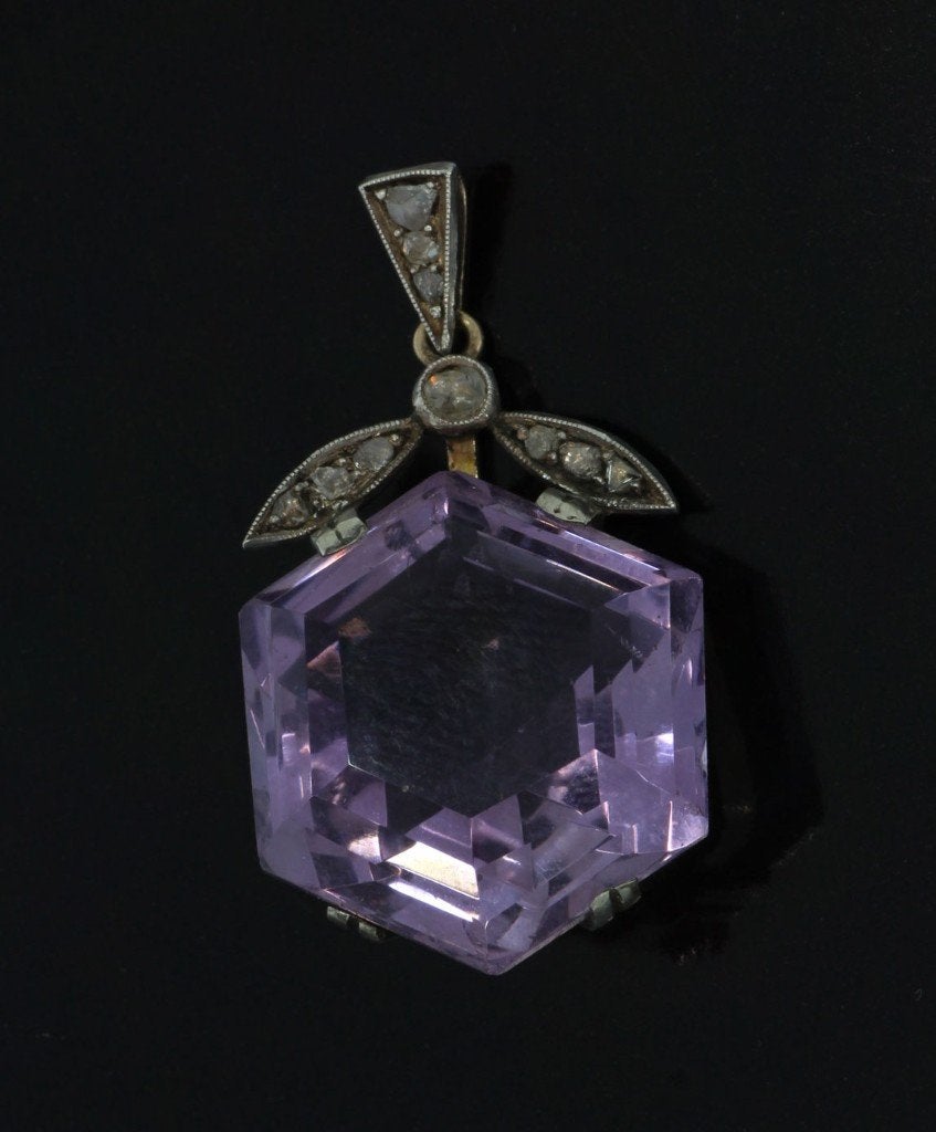 Amethist edelsteen diamant fraaie 14k ketting hanger goud, Ophalen of Verzenden, Goud, Hanger, Met edelsteen