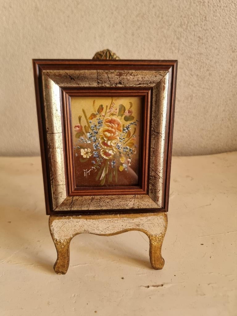 Oud olieverf schilderijtje olieverfschilderij bloemen R18, Ophalen of Verzenden