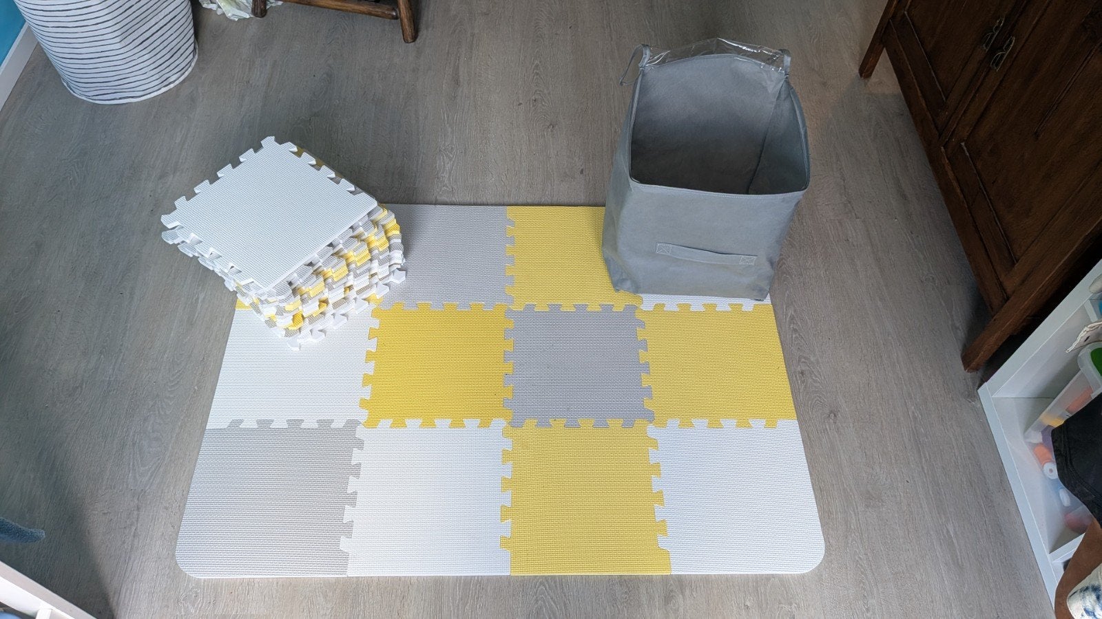 Speelkleed / puzzelmat / schuimmat - grijs, geel, wit, Ophalen of Verzenden, Zo goed als nieuw, Speelkleed