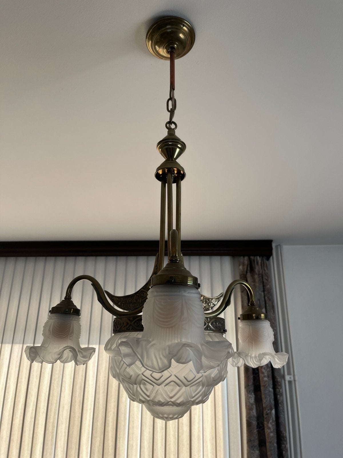 Antieke kroonluchter, Brocante lamp Art deco, Ophalen of Verzenden, Gebruikt, Glas, Art deco