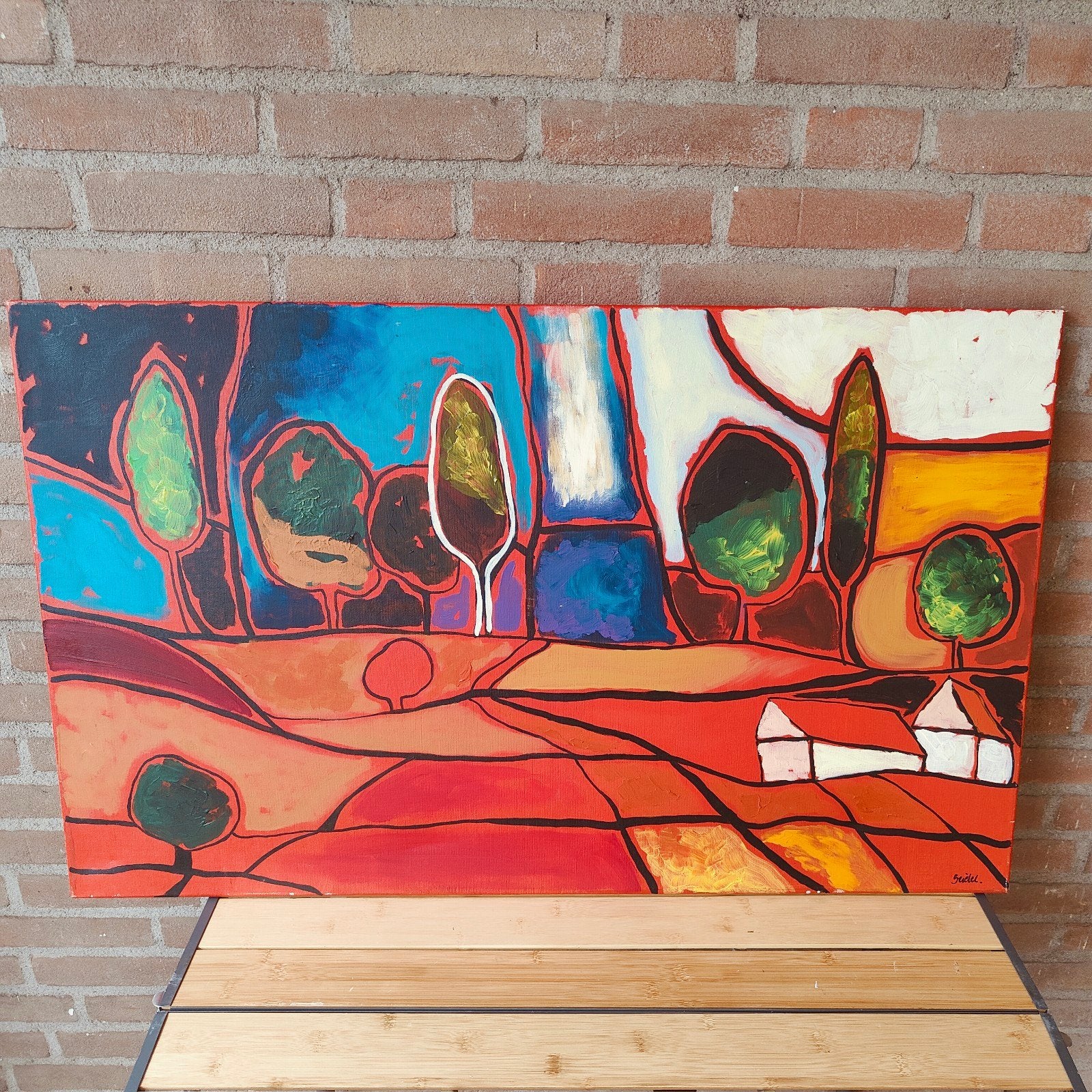 Origineel Schilderij Seidel - Abstract Landschap 55x90 cm, Antiek en Kunst, Kunst | Schilderijen | Abstract, Ophalen