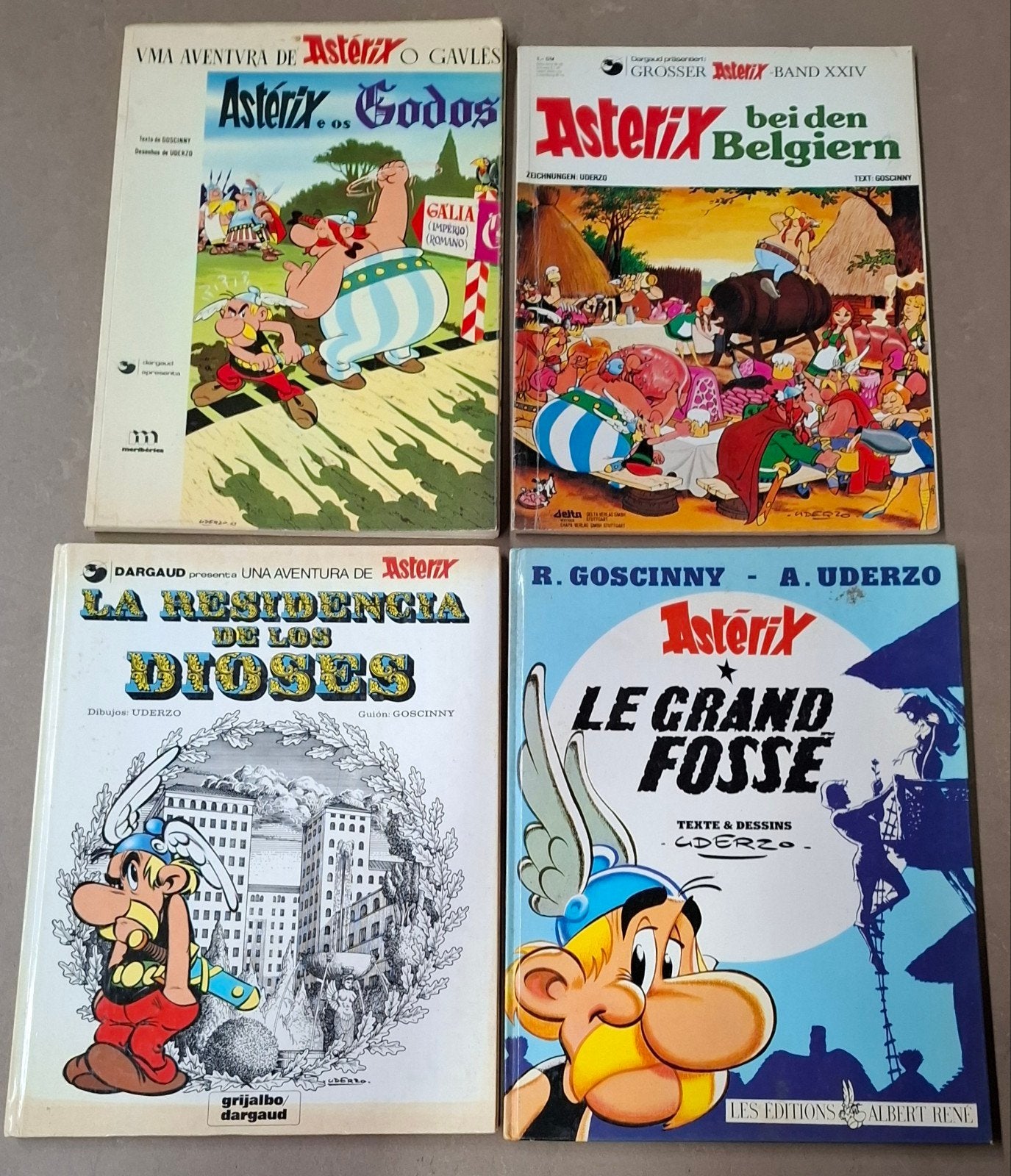 4 x buitenlands uitgaven Asterix, Meerdere stripboeken, Ophalen of Verzenden, Gelezen, Goscinny & Uderzo