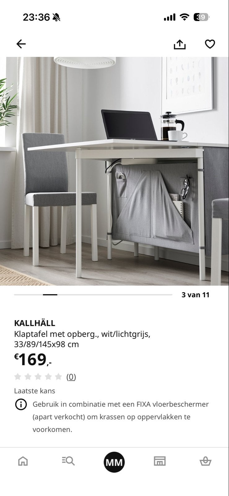 IKEA KALLHÄLL Klaptafel met opbergruimte, wit/lichtgrijs, Ophalen, Gebruikt, 100 tot 150 cm, 50 tot 100 cm