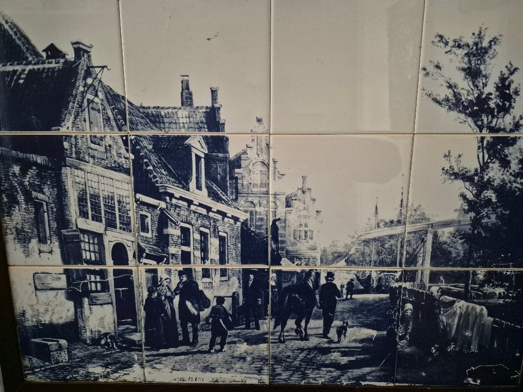 Delftsblauw tegeltableau, Ophalen, Oud hollands, Stads- / dorpsgezicht, Overige technieken