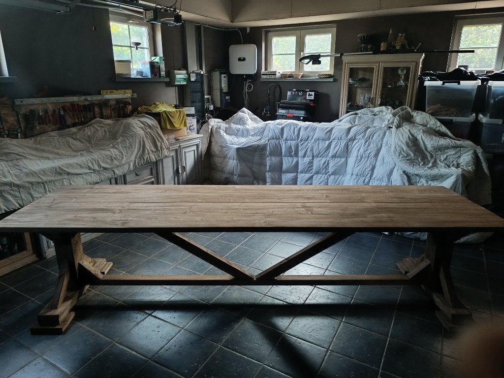 Mooie grote landelijke kloostertafel 320 x90, Huis en Inrichting, Tafels | Eettafels, Ophalen, Gebruikt, 200 cm of meer, 200 cm of meer