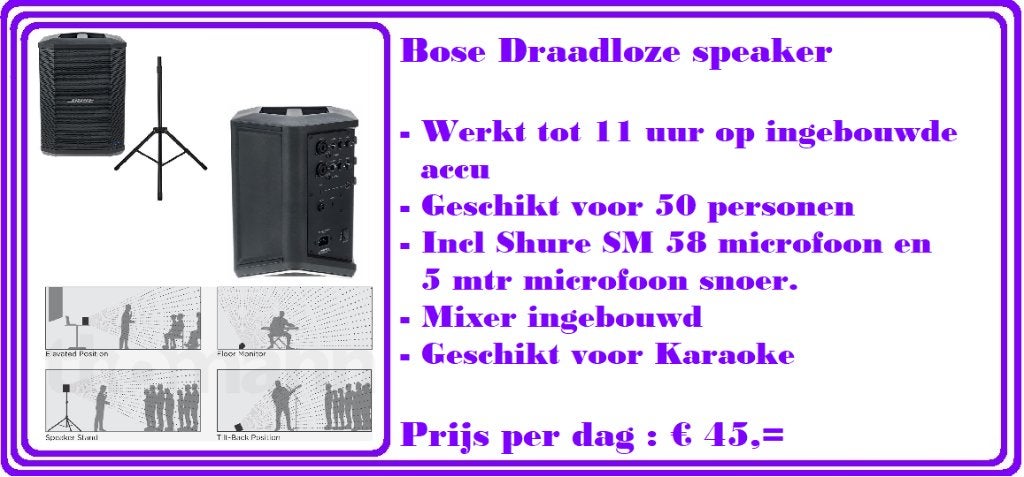 Bose speaker incl microfoon te huur, Ophalen, Gebruikt, Complete set