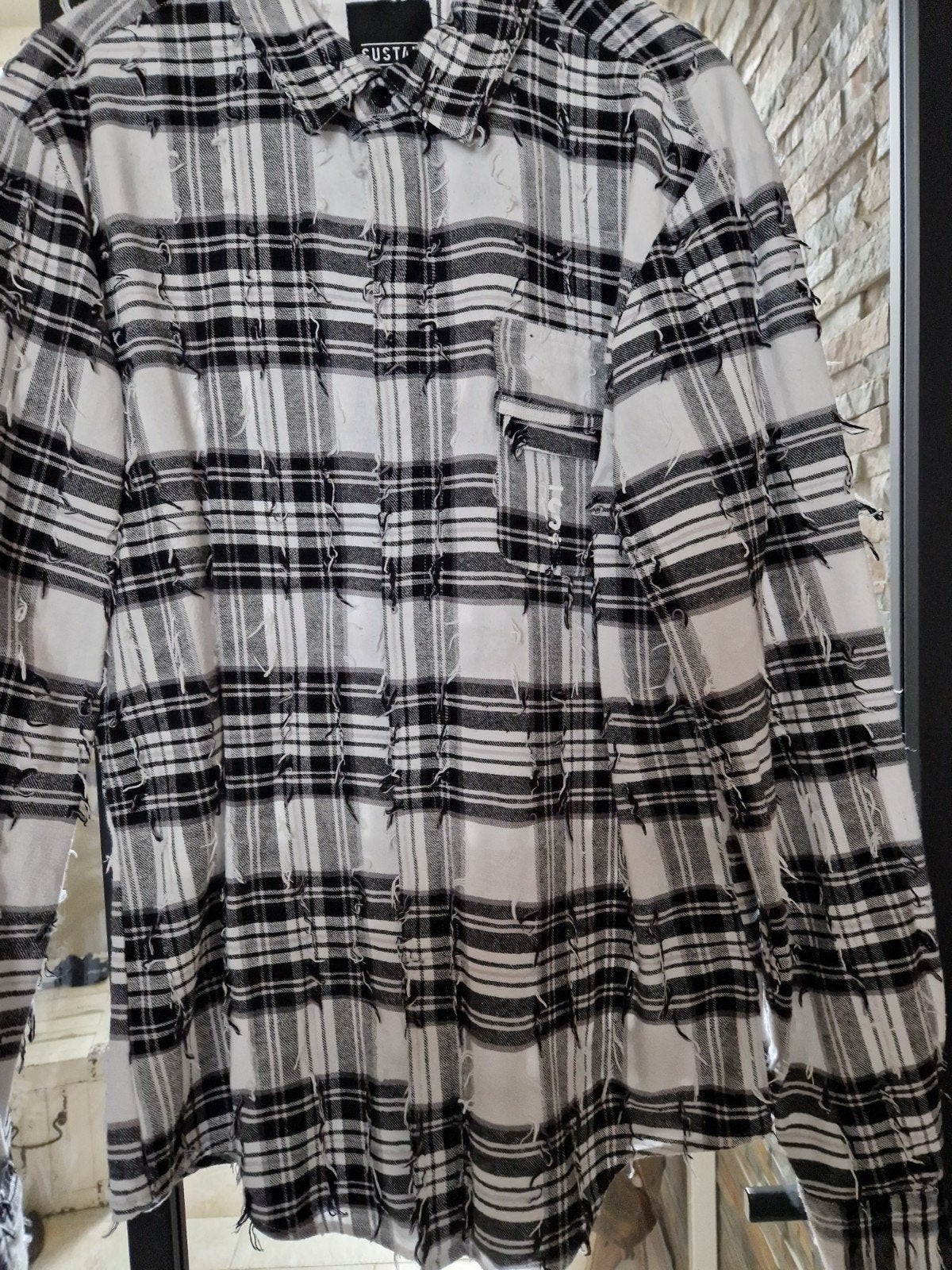 Te koop zwart/wit heren overhemd, maat M, merk Sustain, Kleding | Heren, Zwart, Zo goed als nieuw, Sustain, Halswijdte 39/40 (M)