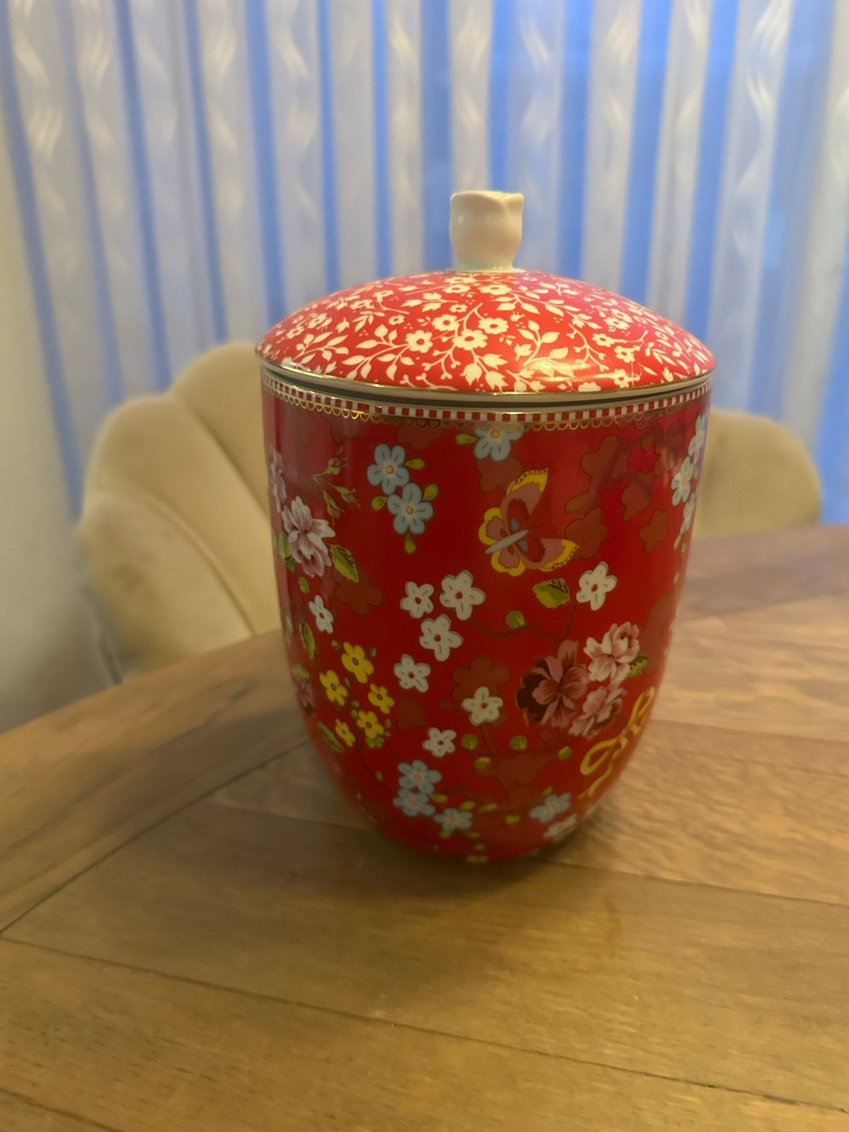 Decoratieve Pip pot met bloemenprint en deksel, Meerkleurig, Ophalen of Verzenden, Steen/keramiek, Oosters