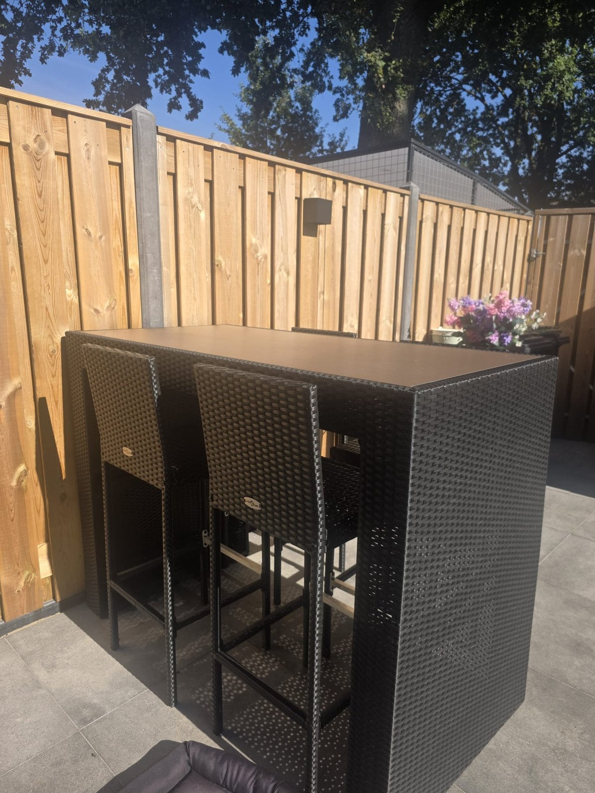 Hoge bartafel met 4 stoelen, Ophalen, Zo goed als nieuw, Rechthoekig, Overige materialen