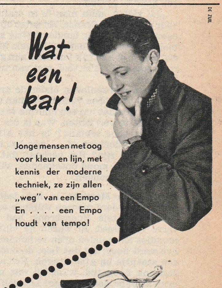 Retro reclame 1954 Empo Vorden fiets jongen wil 'm ook, Verzenden, Overige typen