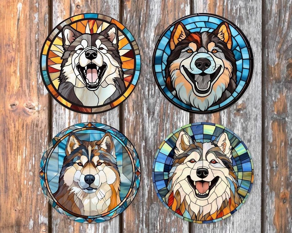 Malamute Glas in Lood onderzetters met houder rond, Ophalen of Verzenden, Nieuw