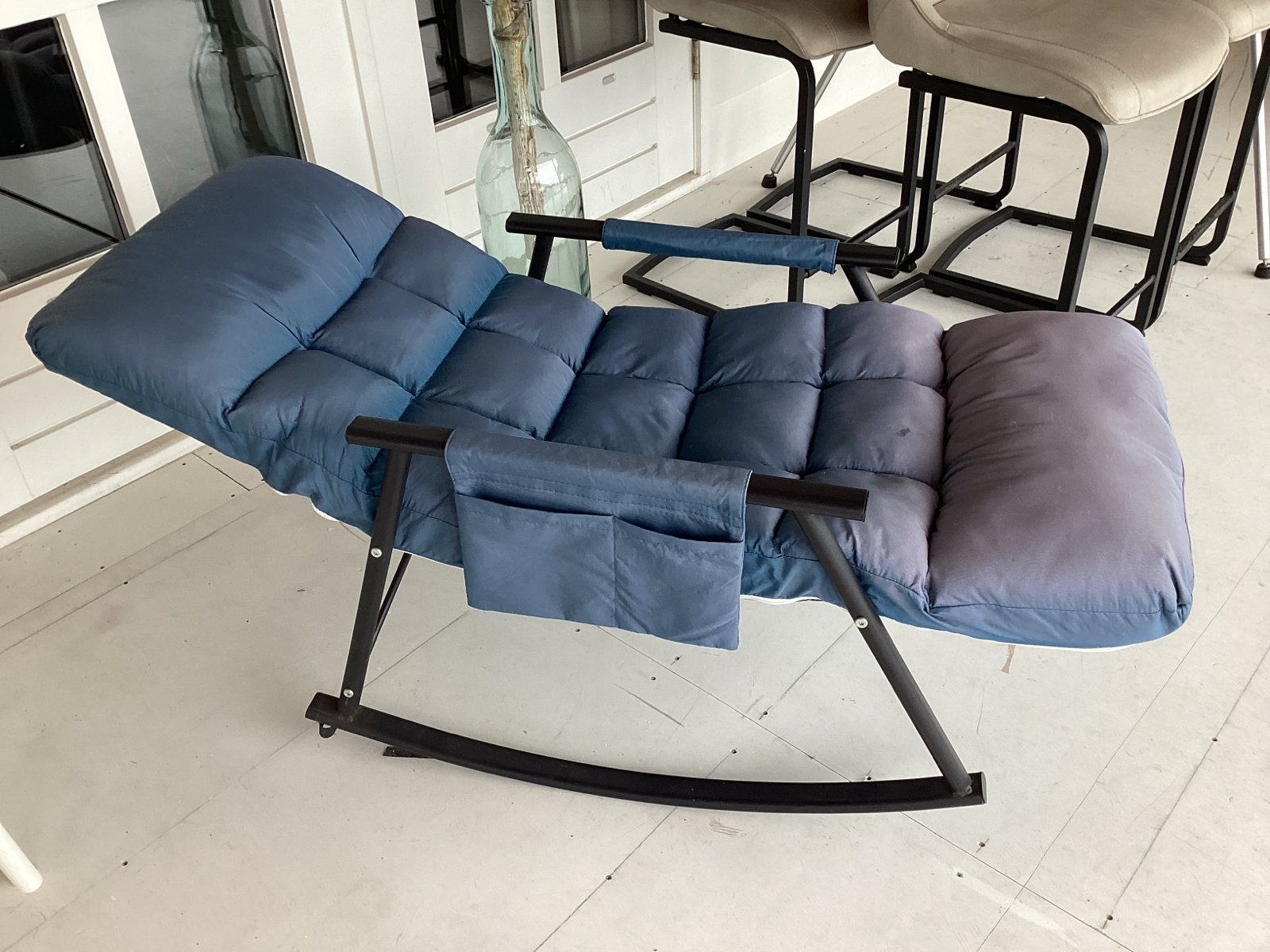 Relax schommelstoel met verstelbare rugleuning en voeten, Ophalen, Gebruikt, Blauw, Stof