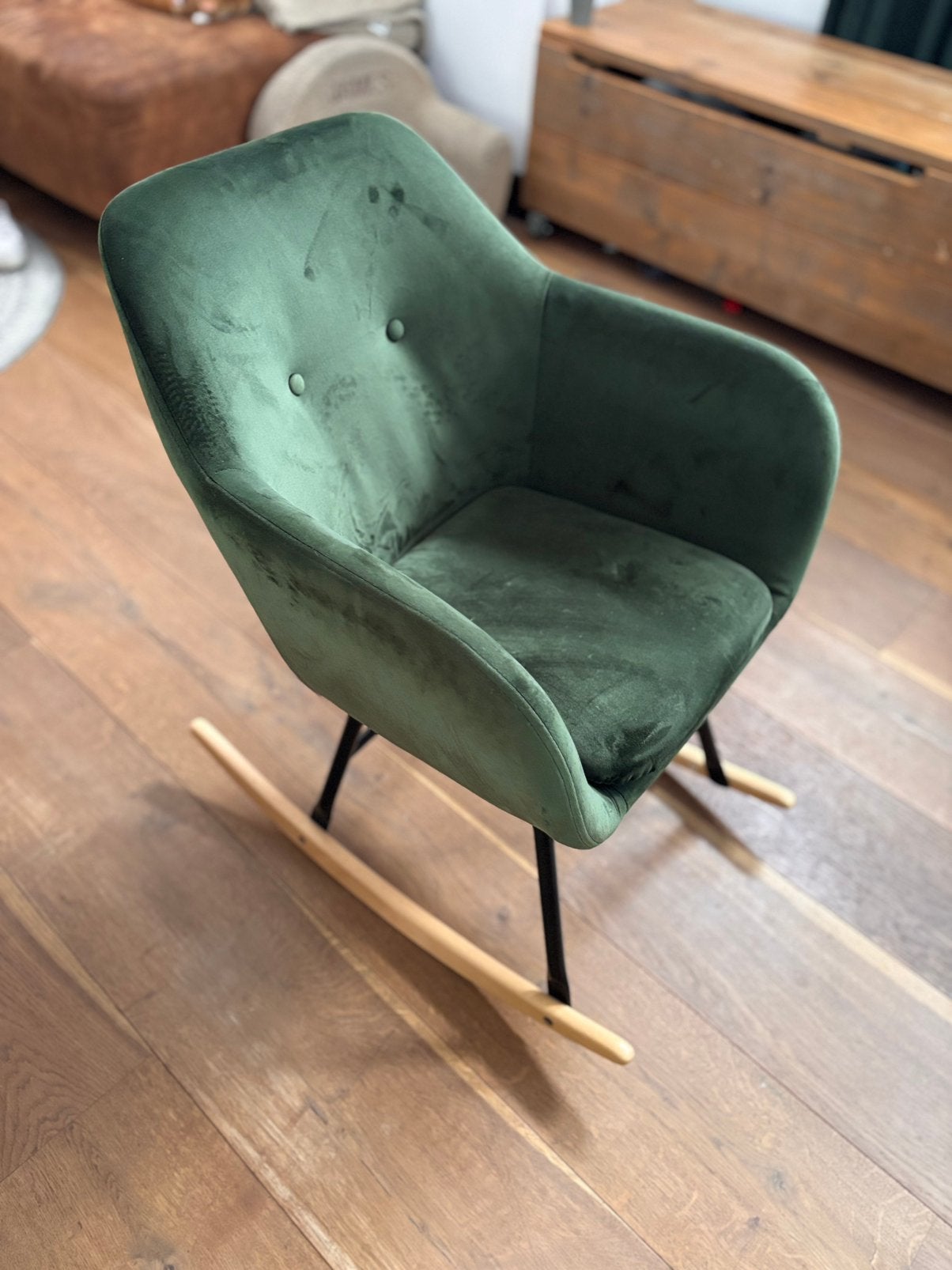 Schommelstoel groen, Huis en Inrichting, Stoelen, Ophalen, Zo goed als nieuw, Overige kleuren, Eén