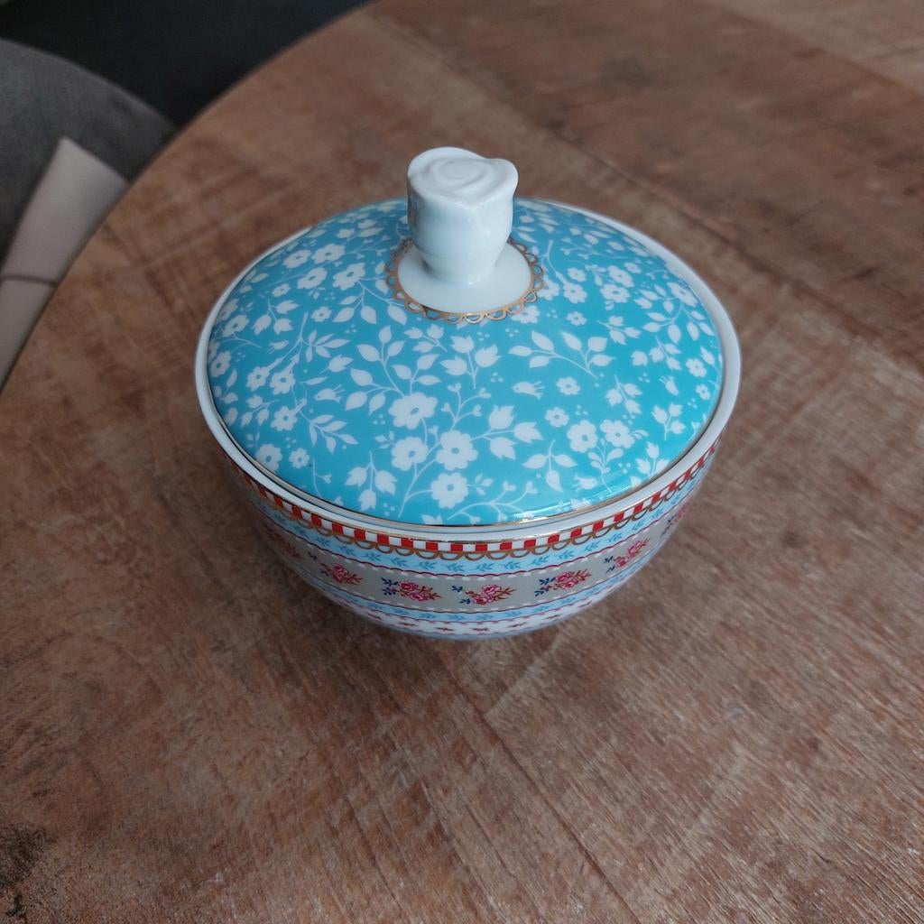 2 Pip Studio suikerpotten - Blauw met bloemenprint, Huis en Inrichting, Ophalen of Verzenden