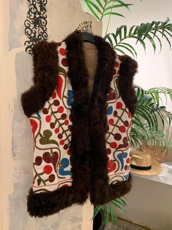 Vintage Suzani waistcoat M bohemian gilet embroidery, Kleding | Dames, Bruin, Niet ingevuld, Ophalen of Verzenden, Zo goed als nieuw