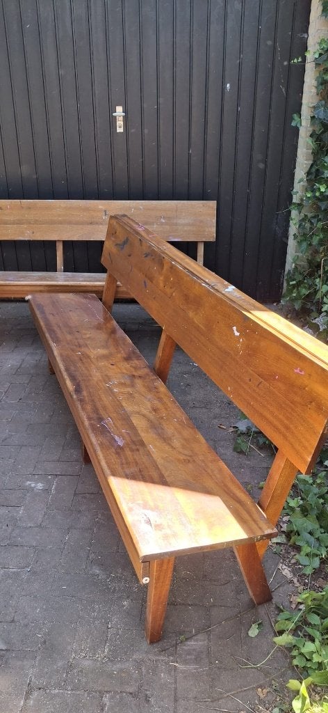 3 mooie vintage houten banken mid-century /retro/landelijk, Huis en Inrichting, Ophalen, Gebruikt, Rechte bank, Minder dan 150 cm
