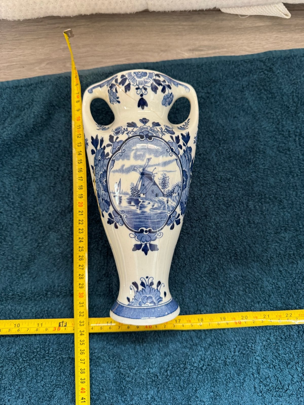 Delfts blauwe vaas met molen decoratie, Ophalen of Verzenden