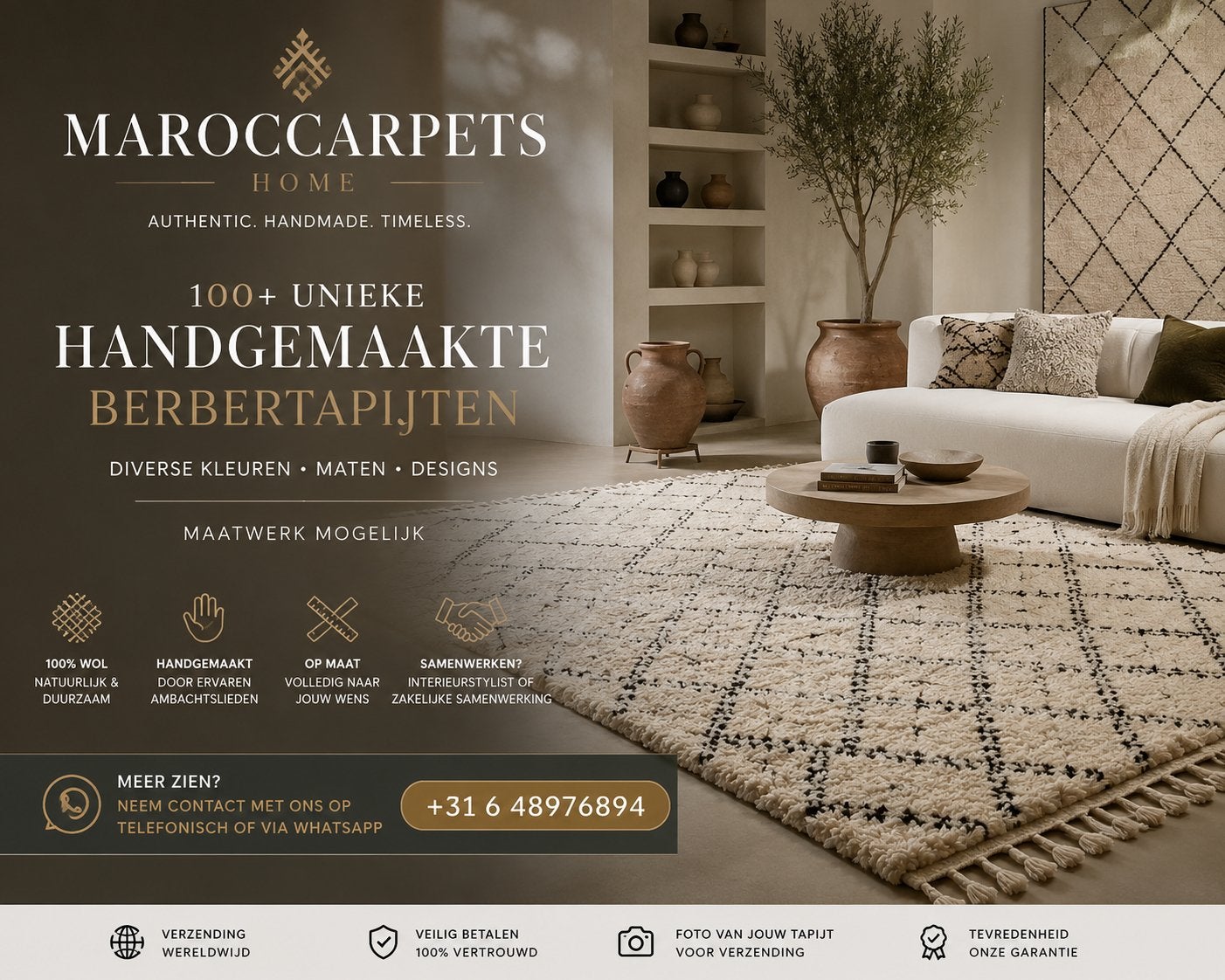 Handgemaakt Berbertapijt - Diverse kleuren 200 x 300 cm, Blauw, Maroccarpets home, Ophalen of Verzenden, 200 cm of meer