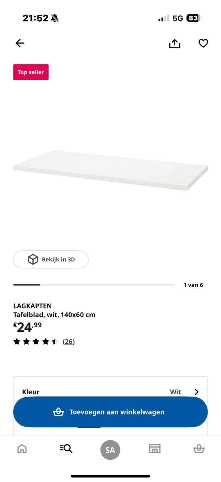 IKEA Lagkapten Tafelblad 140x60cm - Lichte Gebruikssporen, Ophalen, Gebruikt, 100 tot 150 cm, 50 tot 100 cm