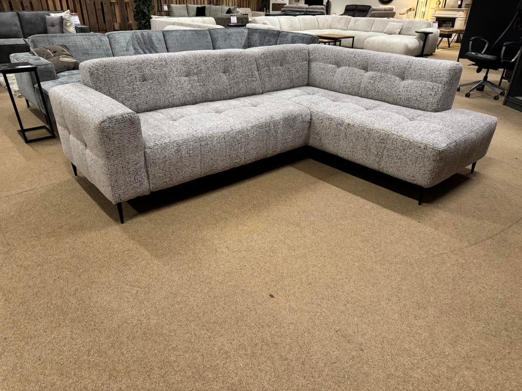 Hoekbank 255x195 Beige/Zwart Direct leverbaar E-7343, Huis en Inrichting, Banken | Bankstellen, Ophalen, 250 tot 300 cm, Hoekbank