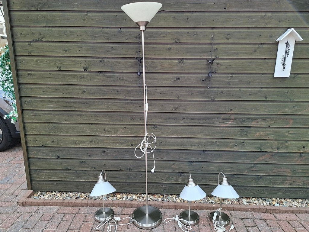 Zeer zware mooie staande schemerlamp en 3 kleinere, Ophalen, Gebruikt, Glas, Overige fittingen
