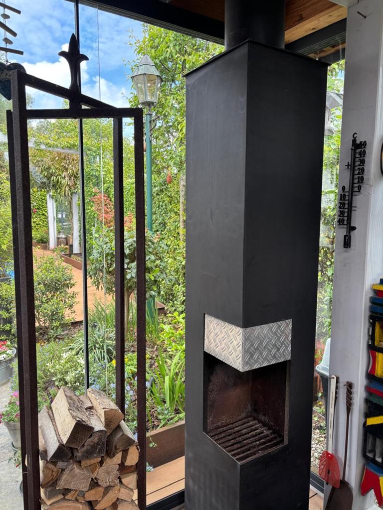 Terraskachel incl handgemaakte houtstandaard, Tuin en Terras, Tuinhaarden, Ophalen, Gebruikt