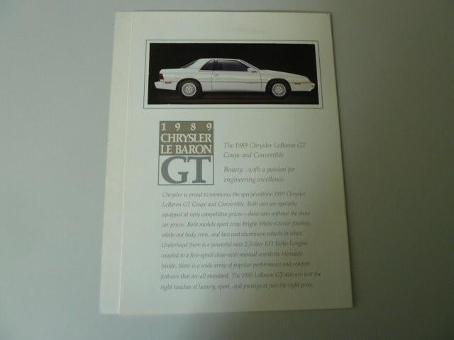 1989 Chrysler Le Baron GT Brochure USA, Ophalen of Verzenden, Gelezen, Overige merken