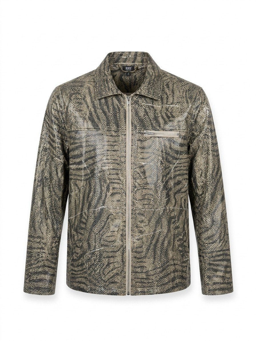 Opvallend beige vintage jasje met slangenprint van Body & Co, Body & co, Bruin, Verzenden, Maat 42/44 (L)