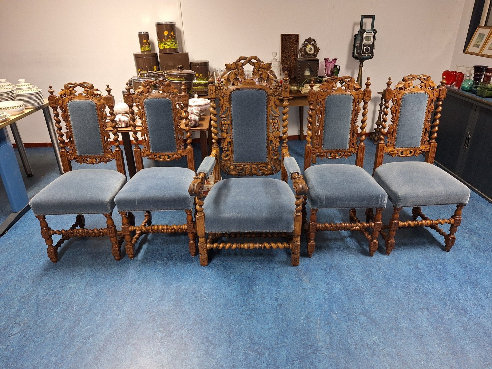 set van 5 antieke eiken stoelen (Neorenaissance / Barok), Antiek en Kunst, Ophalen