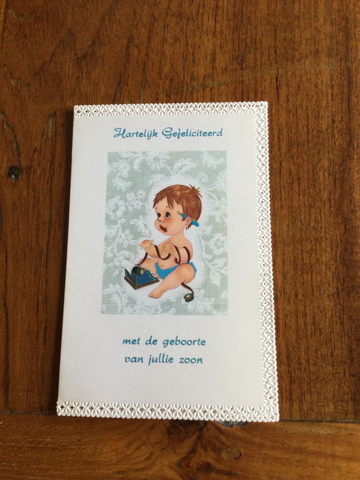 BLANCO GEFELICITEERD KAARTEJE  MBT GEBOORTE ZOON, Ophalen of Verzenden, Voor 1970, Geboortekaartje