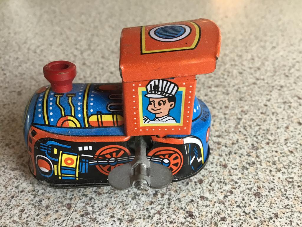 Vintage blikken opwindtrein met machinist, Verzamelen, Ophalen of Verzenden, Zo goed als nieuw