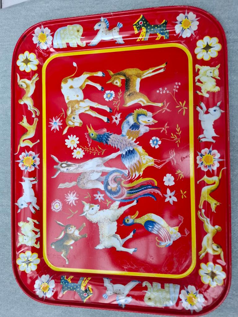 Jaren '60 kinder serviesje met dienblad - Rood, Ophalen of Verzenden