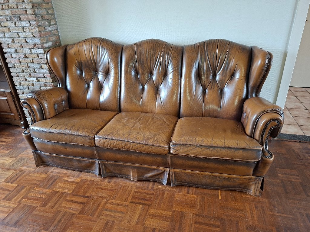 Lederen bankstel klassiek 3+1+1, Huis en Inrichting, Ophalen, Gebruikt, Klassiek, Driepersoons