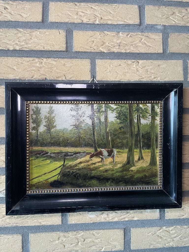 Boeren landschap, Antiek en Kunst, Ophalen of Verzenden, Gesigneerd, Dieren
