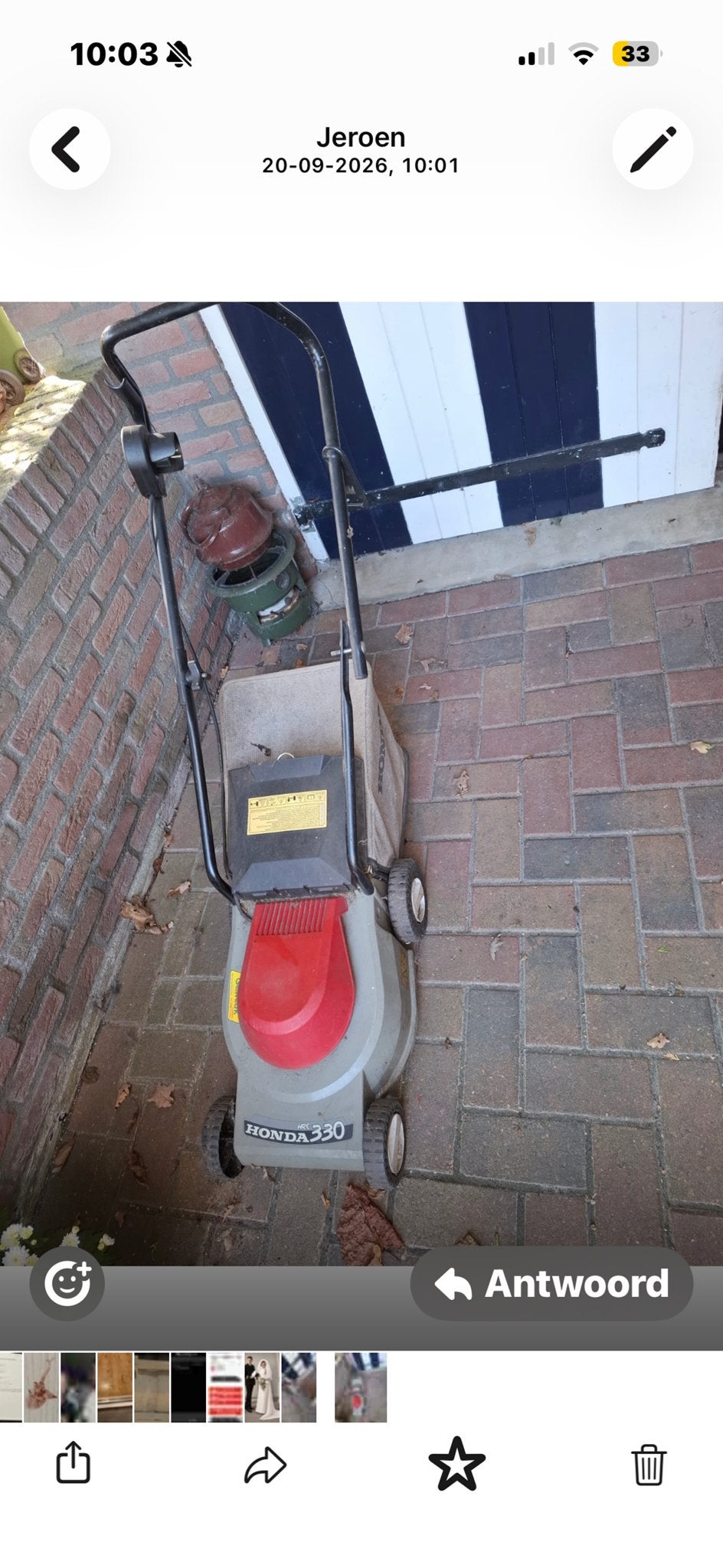 Honda HRG 330 grasmaaier - hendel hapert, Tuin en Terras, Ophalen, Cirkelmaaier, Gebruikt, Elektrische grasmaaier