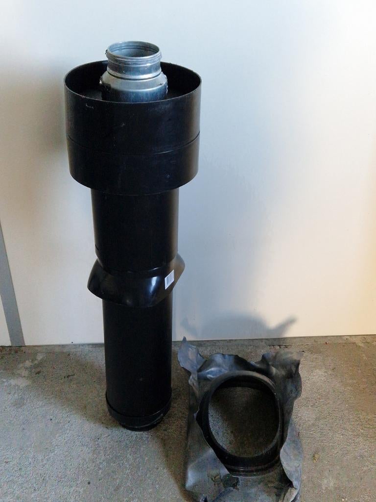 Rookgas afvoer met verloopbuis 100 ,doorvoer met lood flap, Ophalen, Minder dan 2 meter, 80 mm of meer, Afvoer