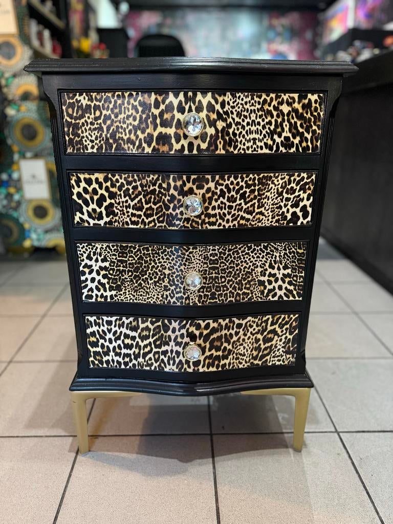 Ladekastje met panter/zebraprint en gouden details, Huis en Inrichting, Ophalen, Overige materialen, Minder dan 50 cm, Gebruikt