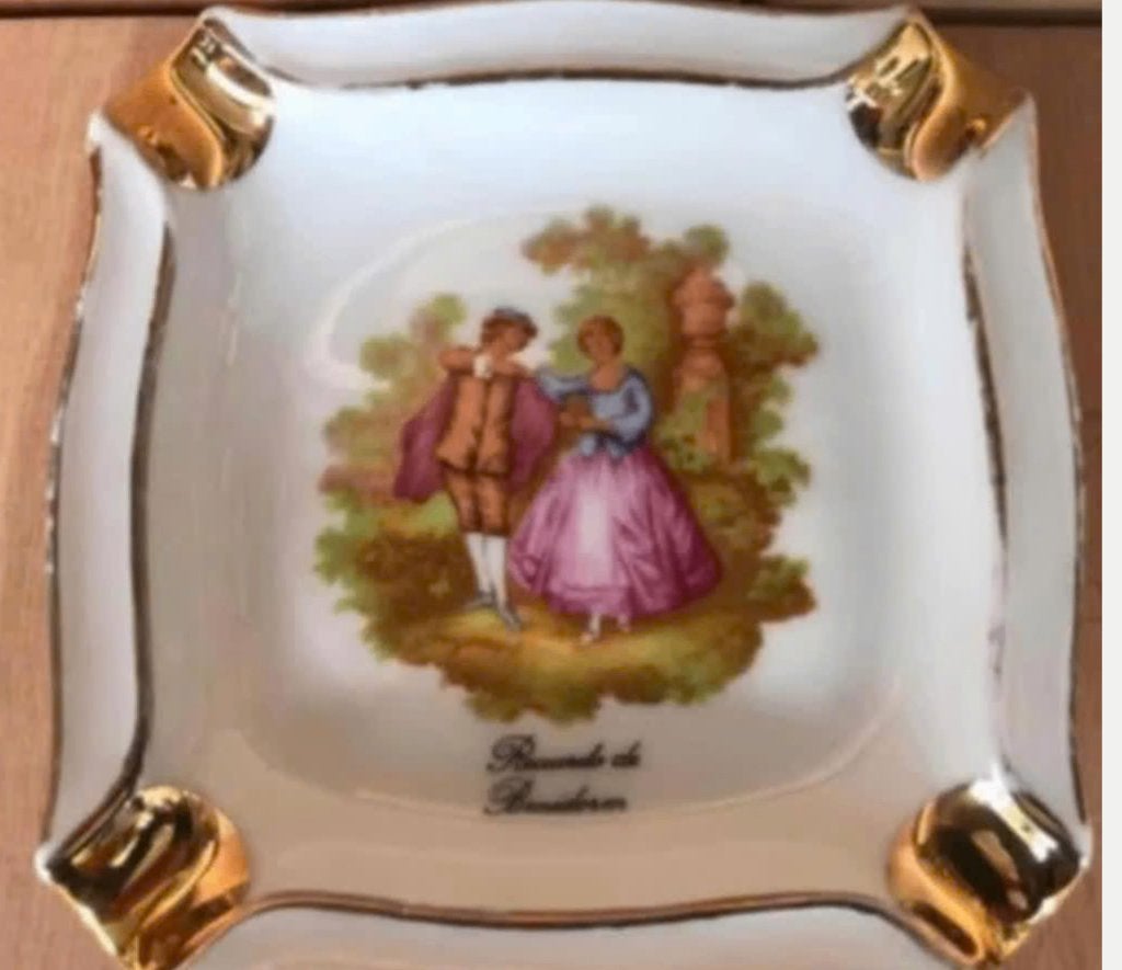 Limoges porseleinen asbak (14,5 x 14,5 x 3 cm), Ophalen of Verzenden