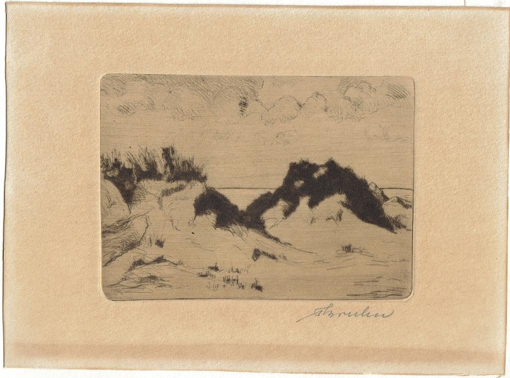 20e eeuw droge naald "Duinlandschap",  gesigneerd, Antiek en Kunst, Kunst | Etsen en Gravures, Ophalen, Overige technieken, Landschap
