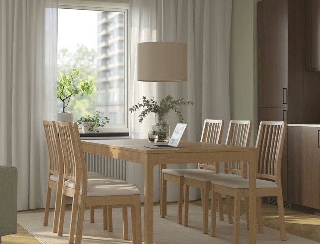 IKEA EKEDALEN uitschuifbare tafel + gratis stoelen, Scandinavisch / Modern, Zo goed als nieuw, 150 tot 200 cm, Vier personen