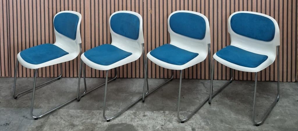20 x Gerd Lange design stoelen kantine horeca cafe terras, Huis en Inrichting, Stoelen, Kunststof, Blauw, Ophalen of Verzenden