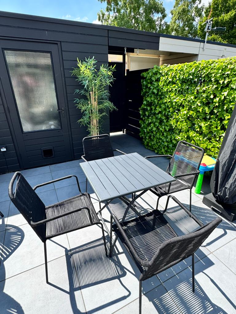 Tuinset antraciet, tafel opklapbaar incl 4 stoelen - 70x70cm, Ophalen, 4 zitplaatsen, Eettafel, Aluminium