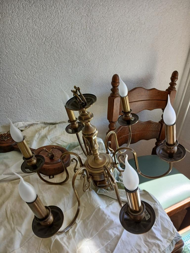 Klassieke bronzen kroonluchter met 6 armen, Antiek en Kunst, Ophalen