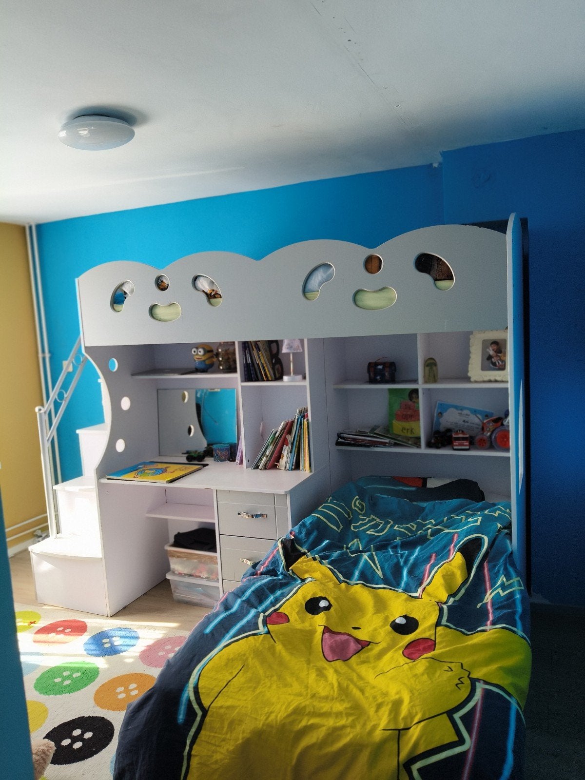 Stapelbed met bureau en opbergruimte, Gebruikt, Eenpersoons, Ophalen of Verzenden, 200 cm