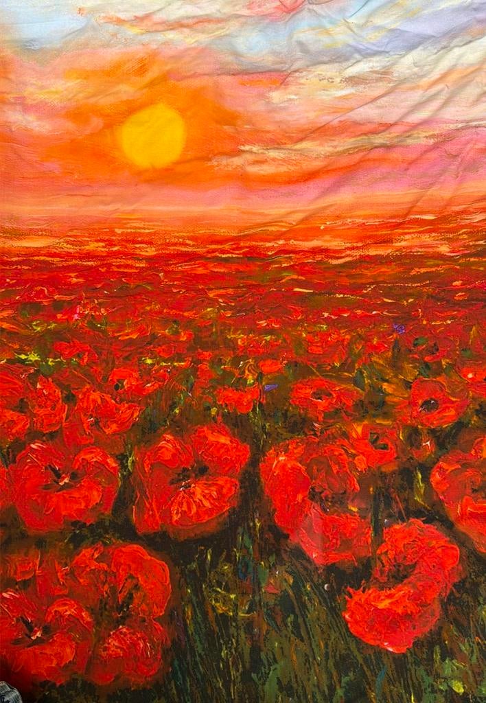 Pioen field tricot paneel deel, Hobby en Vrije tijd, Stoffen en Lappen, 120 cm of meer, Nieuw, Ophalen of Verzenden, Katoen