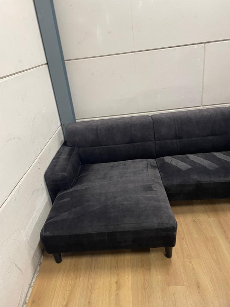 Mooie luxe suede velvet velours zwarte hoekbank - GEREINIGD!, Ophalen, 125 tot 150 cm, Luxe, Hoekbank