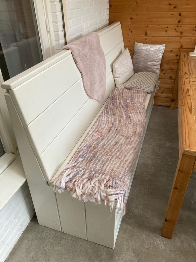Houten bank met opslagruimte - 220x110x60 cm, Ophalen, Gebruikt, Minder dan 75 cm, Driepersoons