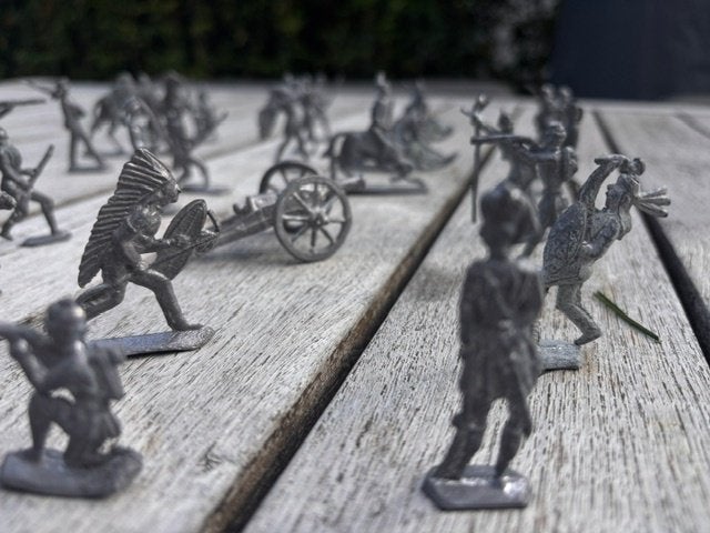 vintage tinnen soldaatjes –  ruiters, paard en kanon, Verzamelen, Ophalen of Verzenden, Zo goed als nieuw