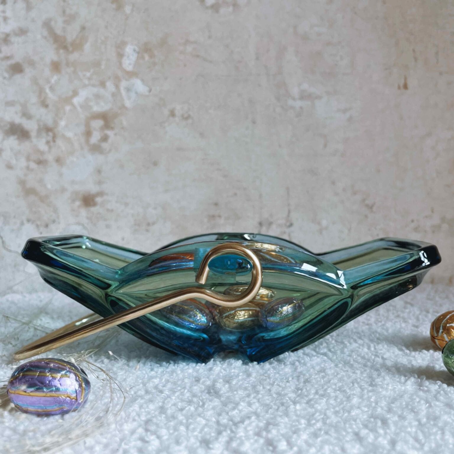 Vintage Murano Glazen Schaal 1960 – Messing Handvat, Ophalen of Verzenden